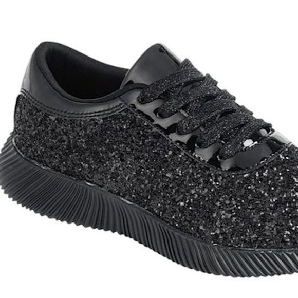 NEW Women's BLACK GLITTER SEQUINS SNEAKERS SHOES - Picture 2 of 5
